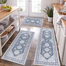 HEBE Boho Kitchen Rug Sets 3 Piece with Runner Non Slip Kitchen Rugs and Mats Wa