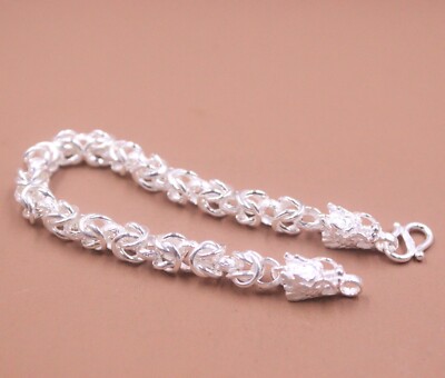 Pure S999 Sterling Silver Chain 7mm Dragon Head Byzantine