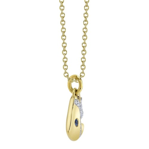 Diamond 14K Yellow Gold Fish Pendant Necklace Blue Sapphire 0.07 CTW Natural - Picture 3 of 5