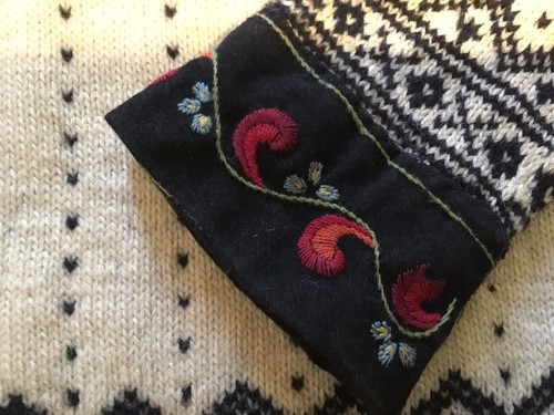 60er Jahre 100% Wolle Scandi Folk bestickte Strickjacke Damen schwarz weiß " - Bild 5 von 11