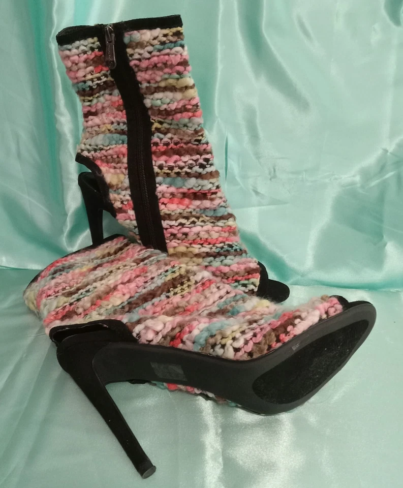 New Women Boots Colorful Yarn Peep Toe Ankle Booties Stiletto Heel Cut-Out Sz 10 - Image 3 of 4