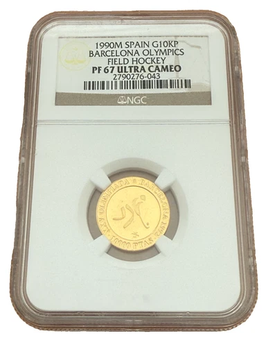 Spain 1990 M Gold 10000 Pesetas NGC PF67UC Barcelona Olympics - Field Hockey