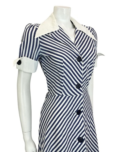 COLLO A. A. vintage anni 60 70 blu bianco a righe nautiche a. ABITO LINEA 8 - Foto 7 di 10
