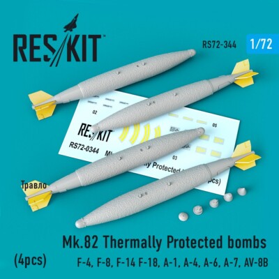 1/72 Reskit RS72-0344 Mk.82 thermally protected bombs (4pcs)(F-4, F-8, F-14, F-1