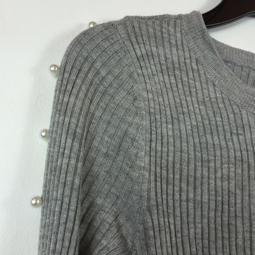 Ultra Flirt Juniors Size XS Grey Pull Over Sweater With Pearls On Sleeve NWT - Picture 4 of 7