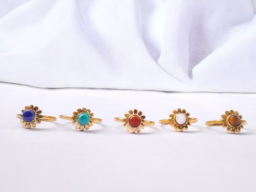 10 Pcs Of Multi/Mix Gemstones Gold Plated Rings Lot For Wholesale/Boho/Gypsy - Picture 3 of 6