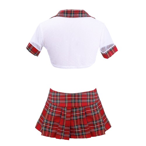 Women's School Girl Uniform Dress Short Sleeve Shirt Plaid Skirt Student Costume - Picture 33 of 113