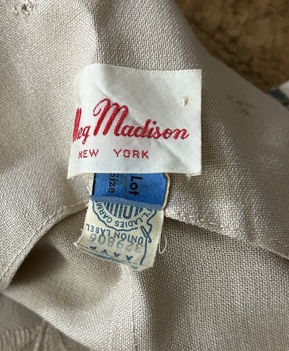 Vestido Meg Madison NY Vintage Lino Bordado Sin Mangas Hecho en Unión Talla 16 - Imagen 9 de 12