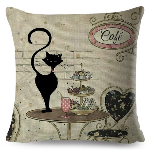 Cute Elegant Black Cat Cushion Cover Double Print Cartoon Animal Pillow Case - Picture 53 of 55
