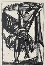 Unique Vintage Cubist Black Figural Print Mid Century Modern Art 60s - 2