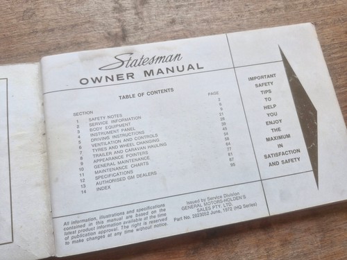 HQ statesman original holden Jun 1972 - owners warranty service manual 1508 - Picture 4 of 6