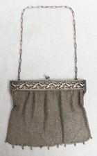VICTORIAN ERA ALL STERLING SILVER LARGE OPERA MESH BAG PURSE