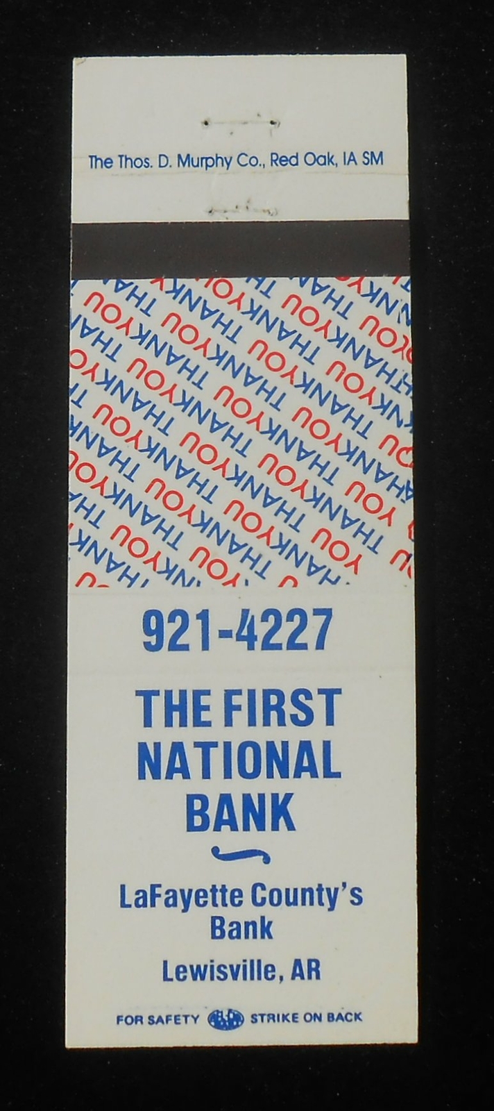 1980s? The First National Bank Lewisville AR Lafayette Co Matchbook