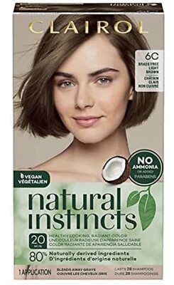 Clairol Natural Instincts Hair Color (6C)Brass Free Light Brown 1 Kit No Ammo