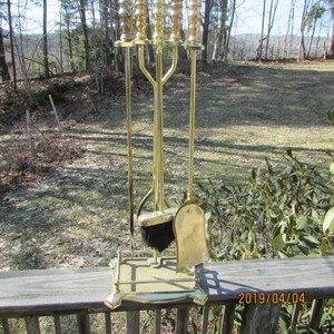 Vintage 5 Piece Fireplace Tools Set Used Brass Steel Fireplace