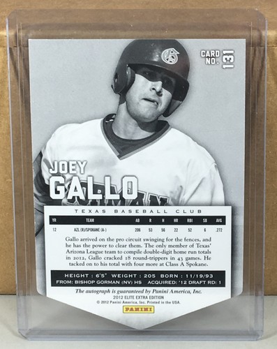 2012 ELITE EXTRA EDITION ASPIRATIONS #131 JOEY GALLO TEXAS RANGERS AUTO 100/100 - Picture 2 of 3