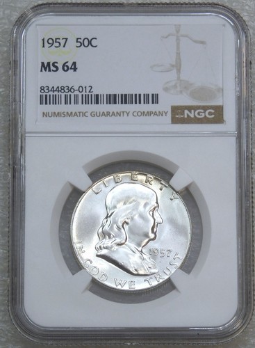 1957 P Franklin Half Dollar NGC MS64 Frosty White Just Graded New Holder #V93D