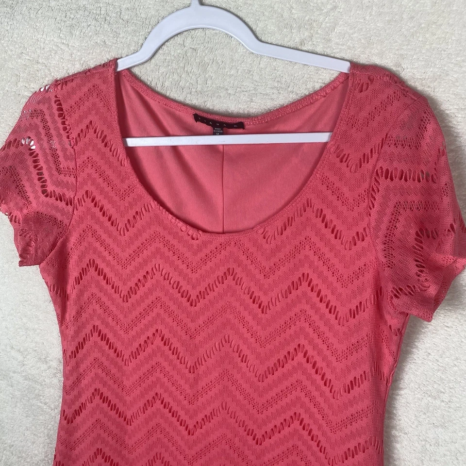 Tiana B. Vestido Mujer Mediano Barbie Rosa Manga Corta Forrado Crochet Foto 3 de 4