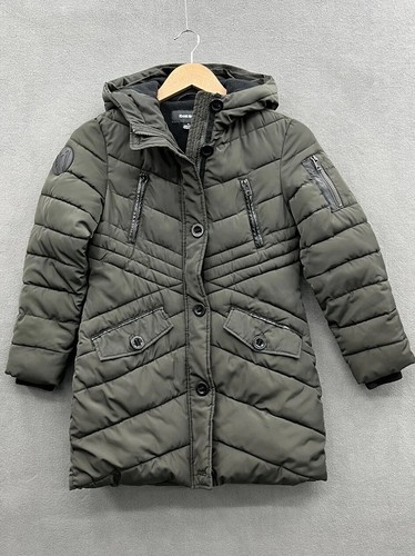 Diesel Girls 10 Olive Green Hooded Puffer Jacket Quilted Coat Pockets