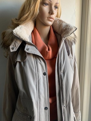DKNY Jeans Puffer Parka Hooded Jacket Coat Gray Full Zip Women's Size Medium