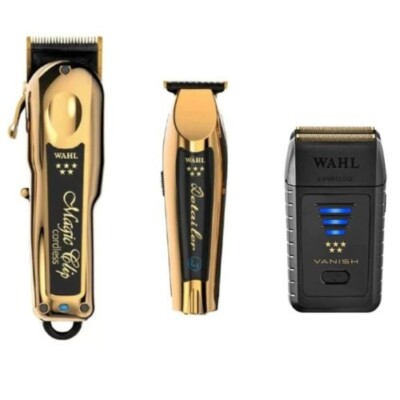 Wahl Gold Akku Magic Clip Gold Detailer Trimmer und Vanish Folienrasierer schwer