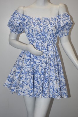 blue and white bardot dress