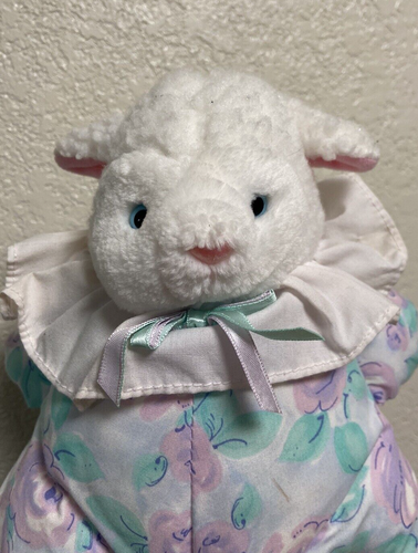 11" VTG Russ Floral Floppity Lamb Plush Pink Purple Green Flowers Stuffed Animal - Picture 4 of 6