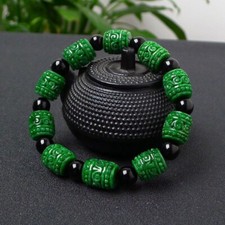 Jadeite Carving Green Roadway Beads Jade Flower Bracelet Hand String----