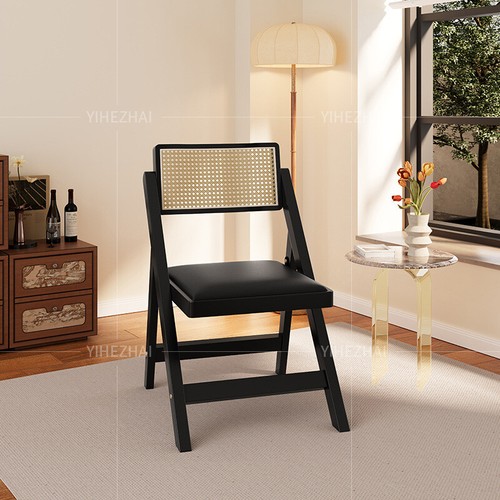 Rattan chair wabi wind backrest chair living room portable folding chair stool - Picture 10 of 26