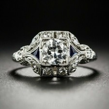 2.14ct Art Deco Round Cut VVS1 Moissanite Engagement Ring 925 Sterling Silver