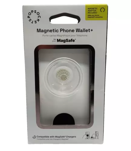 PopSockets MagSafe Magnetic Phone Wallet & Grip - White/Clear - Adapter Included