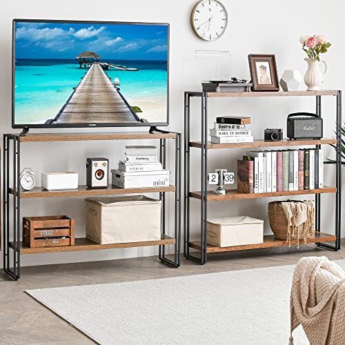 Bookshelf,4-Tier Industrial 4-Tier (47"W x 44.5"H) Rustic Brown - Picture 7 of 7