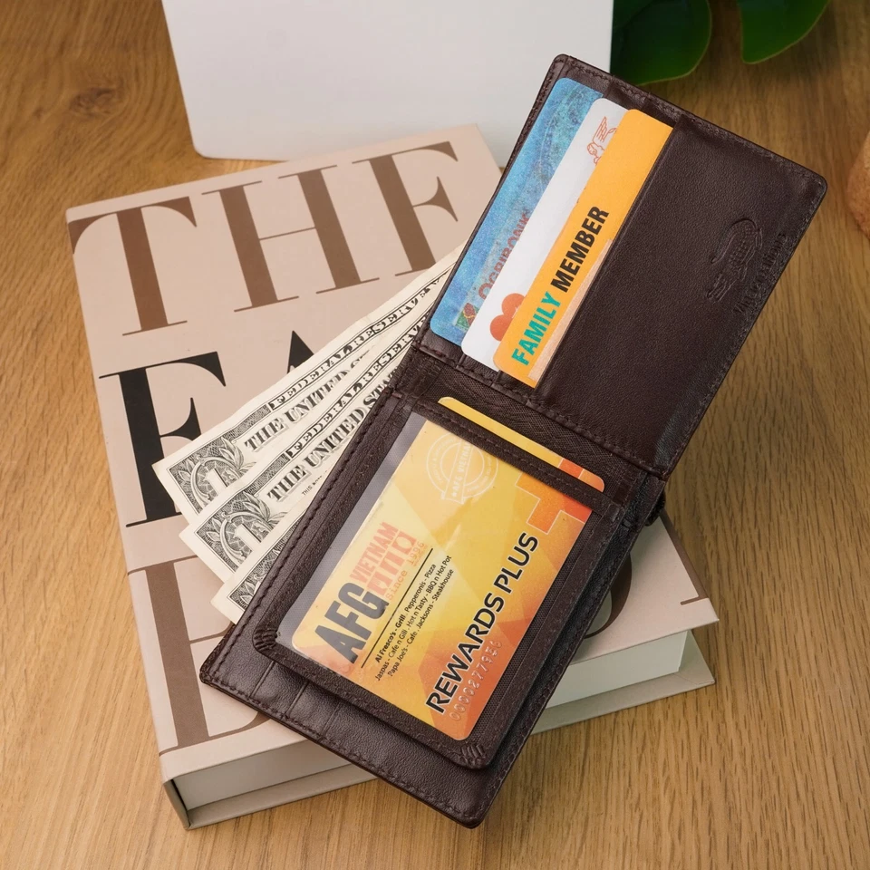 Cartera plegable de cocodrilo marrón Amish hecha a mano de piel de caimán genuina doble pliegue Foto 2 de 4