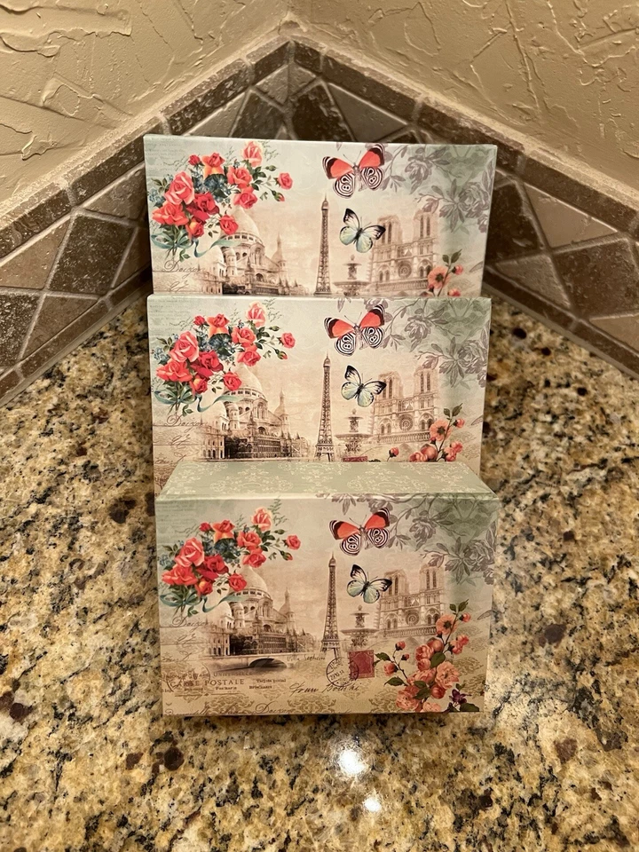 3 Paris themed nesting boxes with roses - Image 3 of 4