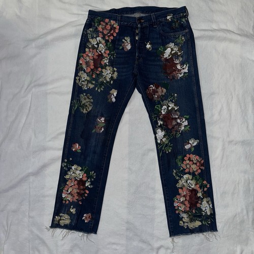 Gucci Hand Painted Floral Denim