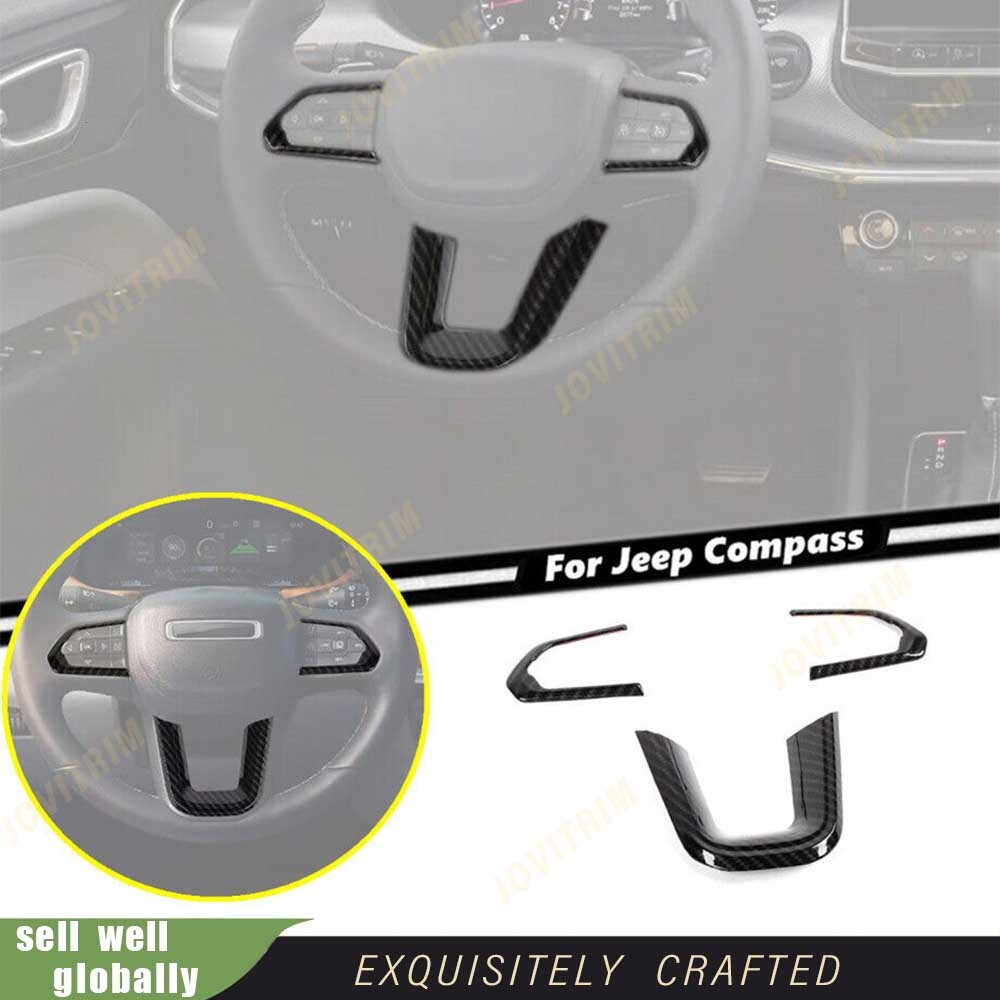 For 2022-2025 Jeep Compass Carbon Fiber Steering Wheel Button Decor Cover Trim3*