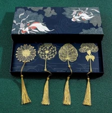 Bookmarks with Gift Box 4pcs Metal Leaf – Gold Page Markers for Readers & Book