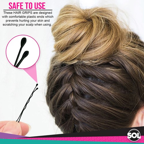 400pk Hair Grips | Black Bobby Pins Waved 4.6cm Styling Clips Slides Kirby Salon - Picture 7 of 8