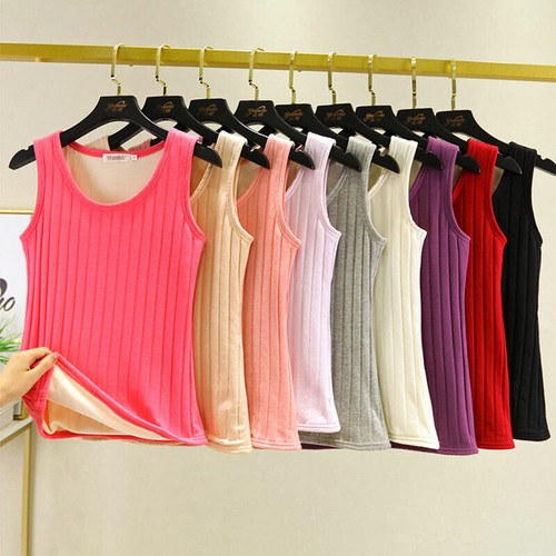 Women Tank Top Sleeveless Thermal Underwear Vest Elastic Fleece Lined Warm