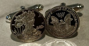Two 1 Gram .999 Silver Eagle Cufflinks. Only Rounds Are Silver