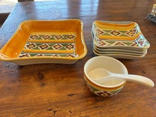 Southwest decor set with large serving dish, 4 plates & condiment bowl