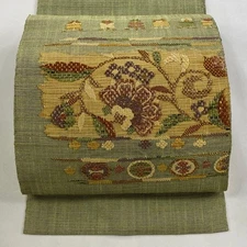 JAPANESE KIMONO BELT NAGOYA OBI YOMOGI COLOR PURE SILK EE4467