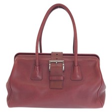 Prada Leather Mini Boston Handbag Women Red One Size