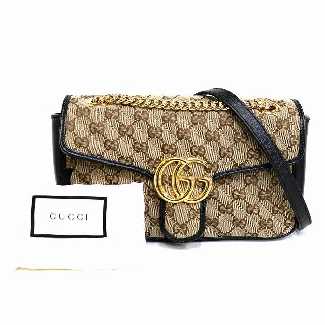 Gucci Gg Marmont petite épaule dos Gg toile cuir beige noir 443497 52504