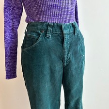 Vintage 70s Teal Green Corduroy Pants 28/29" W Laurel Canyon Brady Bunch 1970s