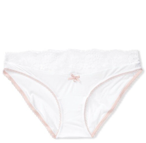 Victorias Secret White Lace Waist Silky Bikini Panty Size M Body By Victoria NWT