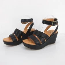 Kork-Ease Amber Platform Wedge Sandals Womens Size 9 M Black Leather Ankle Strap