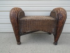 Wicker Vanity Stool Ottoman Footrest Rattan Tropical Pottery Barn Malabar Rattan