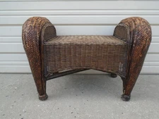 Wicker Vanity Stool Ottoman Footrest Rattan Tropical Pottery Barn Malabar Rattan