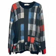 Preen by Thornton Bregazzi Plaid Ruffle Sweater Women's Size LARGE - CJ